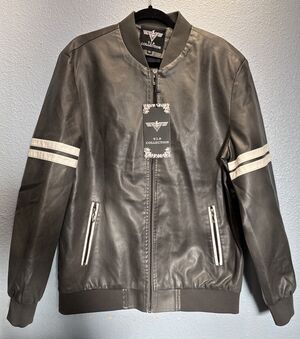 V.I.P. Collection Gray Mens Pleather Jacket Zip Up Size XL New With Tags